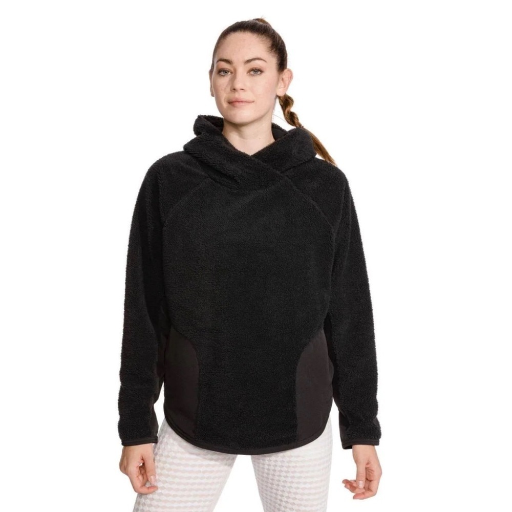 Nike Hoodie Womens Black Sherpa Fleece Training Pullover Fuzzy AR7404 Size Small - Picture 2 of 8